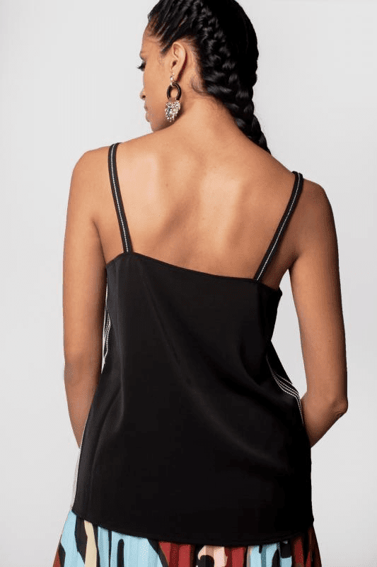 Blusa Negra De Tirantes  Diseño Blanco En Laterales. 100%Polyester